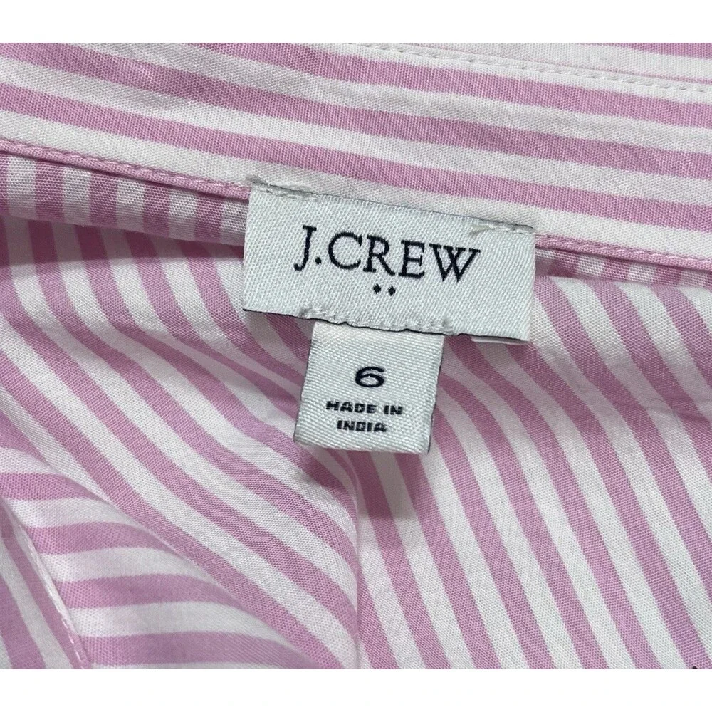 J Crew Puff Sleeve Stripe Mini Dress Womens 6 Pink Cottage Preppy Coastal Girly - Picture 7 of 9